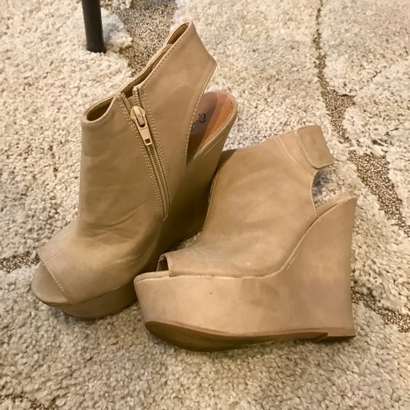 Qupid Peep Toe Slingback Platform Bootie Sz 7 - Picture 2 of 5